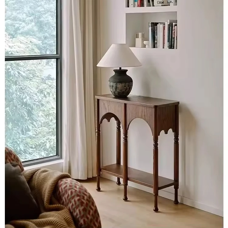 Solid Oak Modern Swing Door Entrance Table Large Capacity Entrance Corridor Cabinet French Side Cabinet Home Furniture