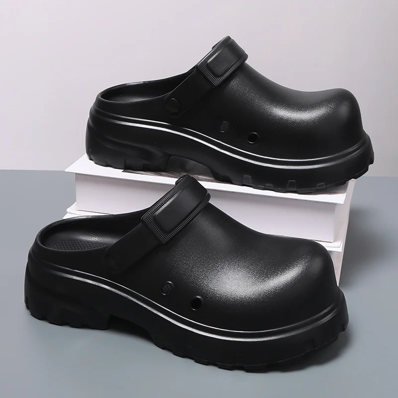 Men EVA Chef Clogs Lightweight Height Increase Platform Shoes Adjustable Heel Strap Non Slip Kitchen Work Slip On Shoes