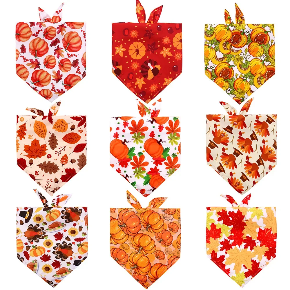Thanksgiving-Haustier-Bandana für Hunde und Katzen, Kürbis-Ahornblatt-Dreieckstuch, Feiertagsdekoration, Verstellbarer Süßer Herbst-Halstuch – Detail 1