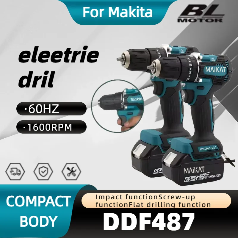 

Для Makita DDF487 бесщеточная бытовая ручная дрель, электрическая отвертка с высоким крутящим моментом, 18 В, литиевая аккумуляторная ударная дрель