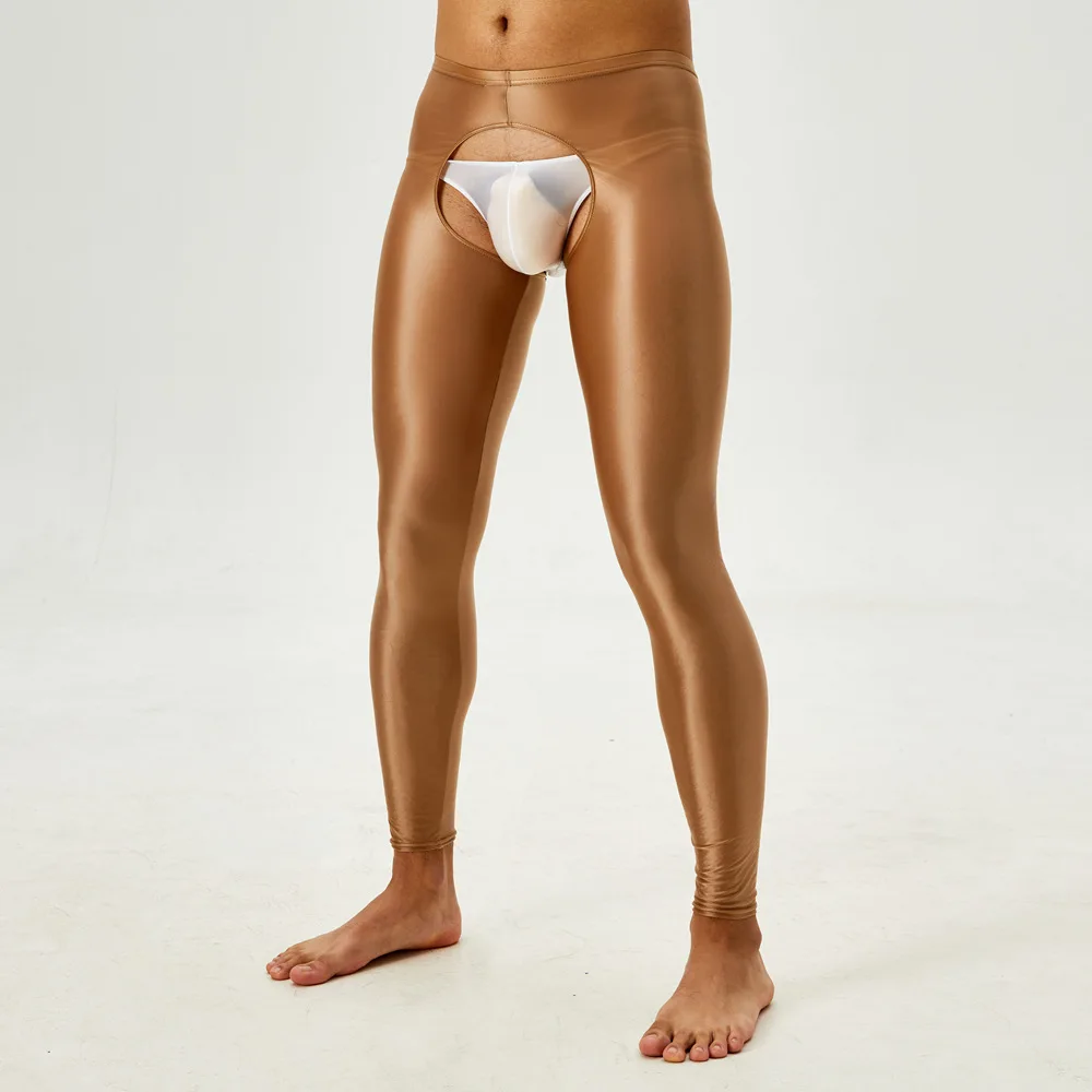 Mallas transparentes sin costuras para hombre, Leggings sexys, sexys, transparentes, con entrepierna abierta, brillantes, para dormir