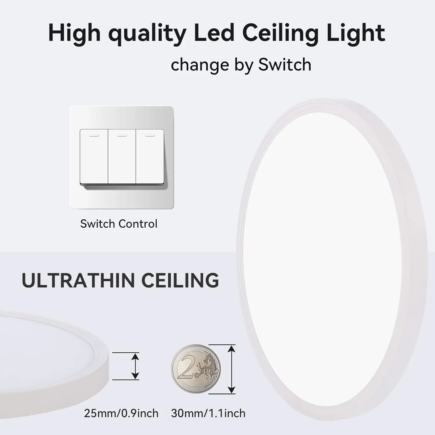 LED Slim Flush Mount Luzes de teto, 2800Lm, 9 Polegada, 24W, Luminária Slim, Dia Branco, 6000K, Teto plano redondo fino