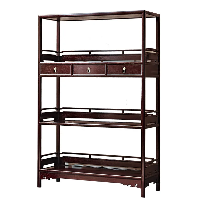 

Chinese-style wall bookcase African lobular red sandalwood display shelf study