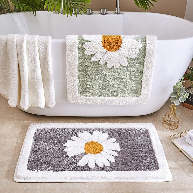 Bathroom Door Entrance Mat Daisy Bath Rug Bathroom Non-Slip Mat Toilet Door Mat Entrance Door Absorbent Mat Anti-slip Door Mat