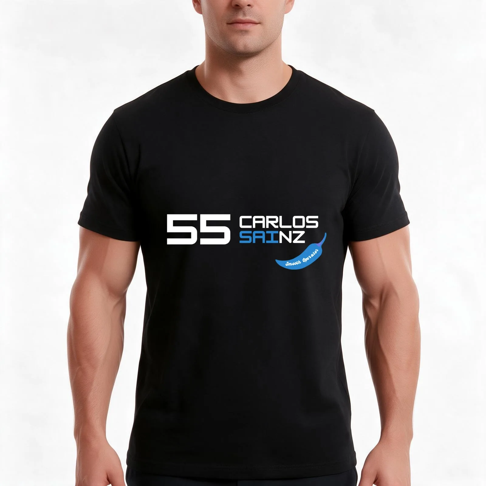Carlos 55 chilli T-Shirt, Summer Casual Cotton Tee, Oversized Streetwear Tops, Vintage Graphic Print, Loose Fit Short Sleeve