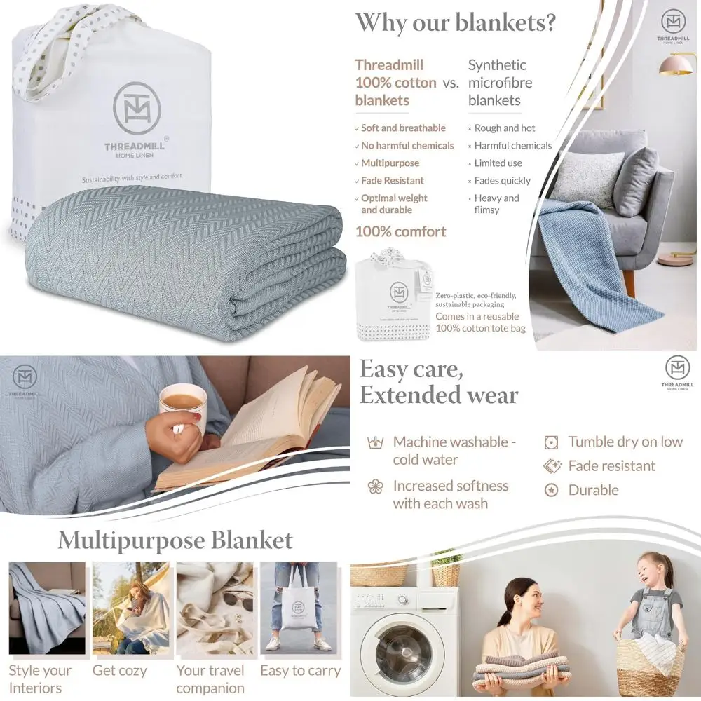 

Cozy All-Season 100% Cotton King Blanket - Herringbone Pattern for Comfortable Fall Nights