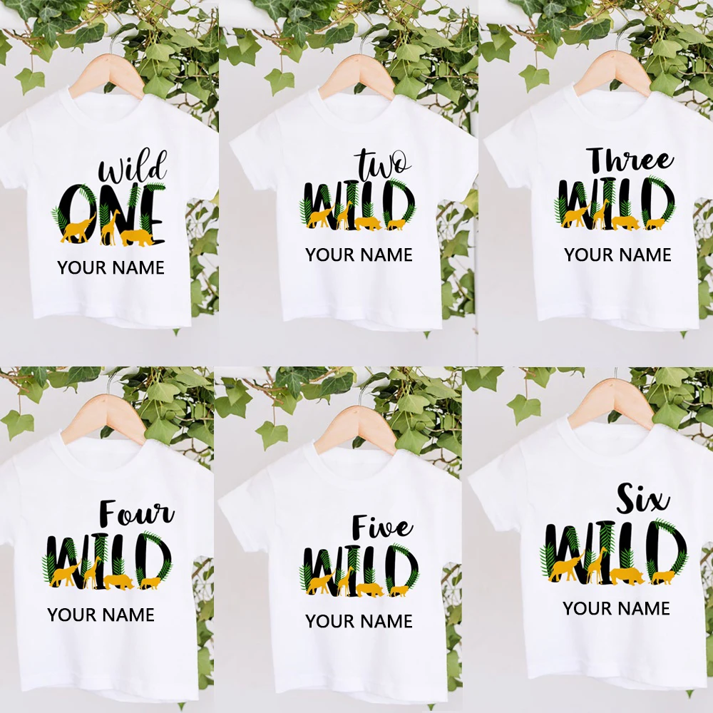 

Boys Animal Birthday Shirt Jungle Theme Safari Party Clothes Personalised Wild Party Birthday T-shirt Cute Animal Top Number 1-9