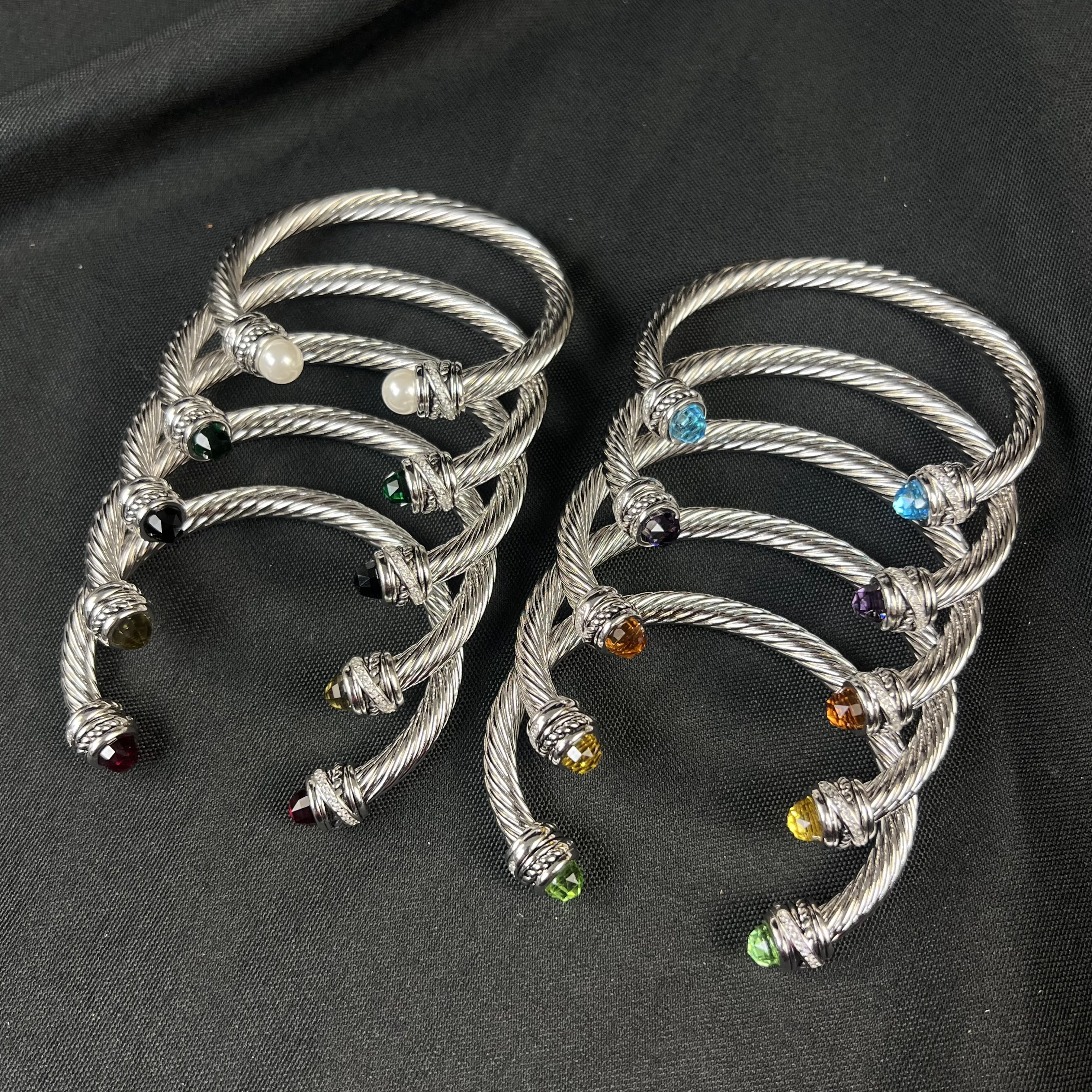 S925 الفضة الاسترليني الجديدة 7 مللي متر الدورية رئيس كريستال الحفر سوار محايد موضة الاتجاه الرجعية الكلاسيكية شخصية المجوهرات الفاخرة