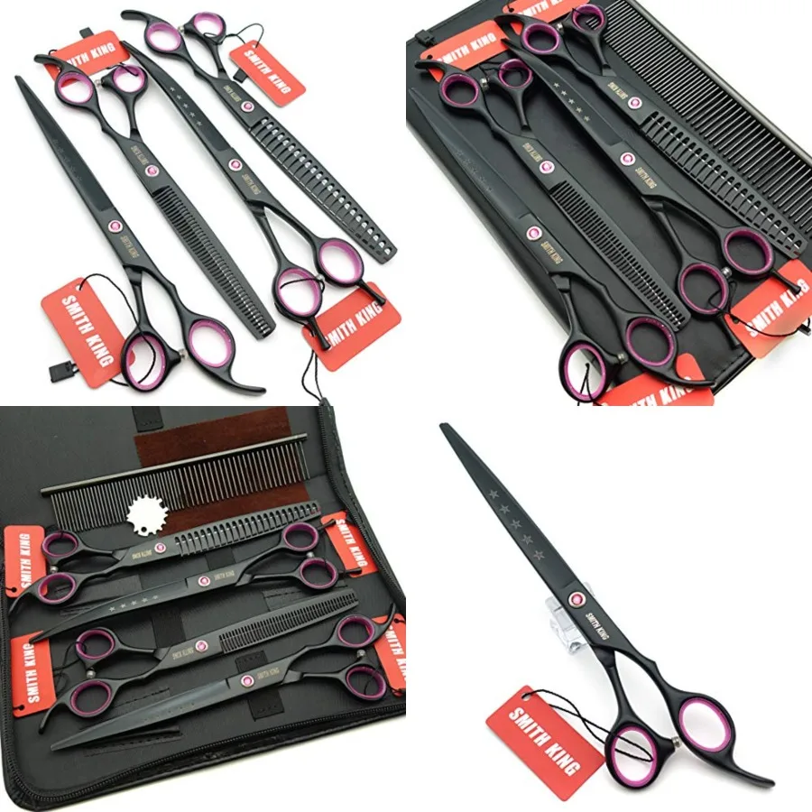 

8.0 inches Professional Dog Grooming Scissors Set Straight and thinning and Curved and chunkers 4pcs in 1 Set with Comb