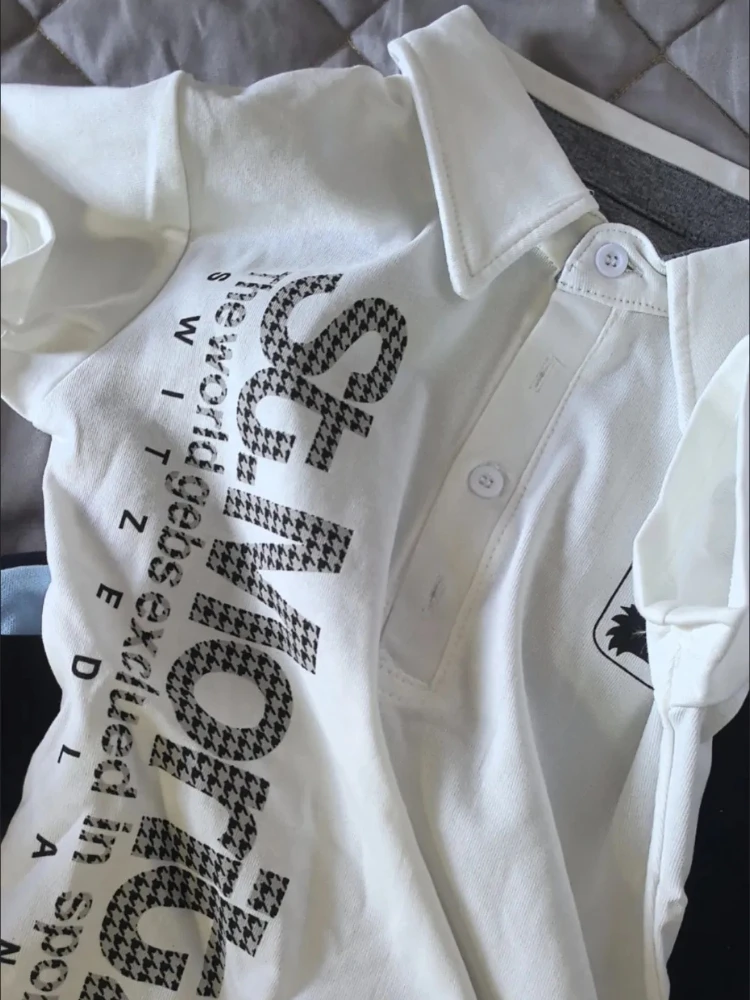 Y2K Japanse Streetwear Poloshirt Vrouwen Slim Crop Tee 2025 Witte Korte Mouw Tops Brief Badge Houndstooth Vintage Harajuku