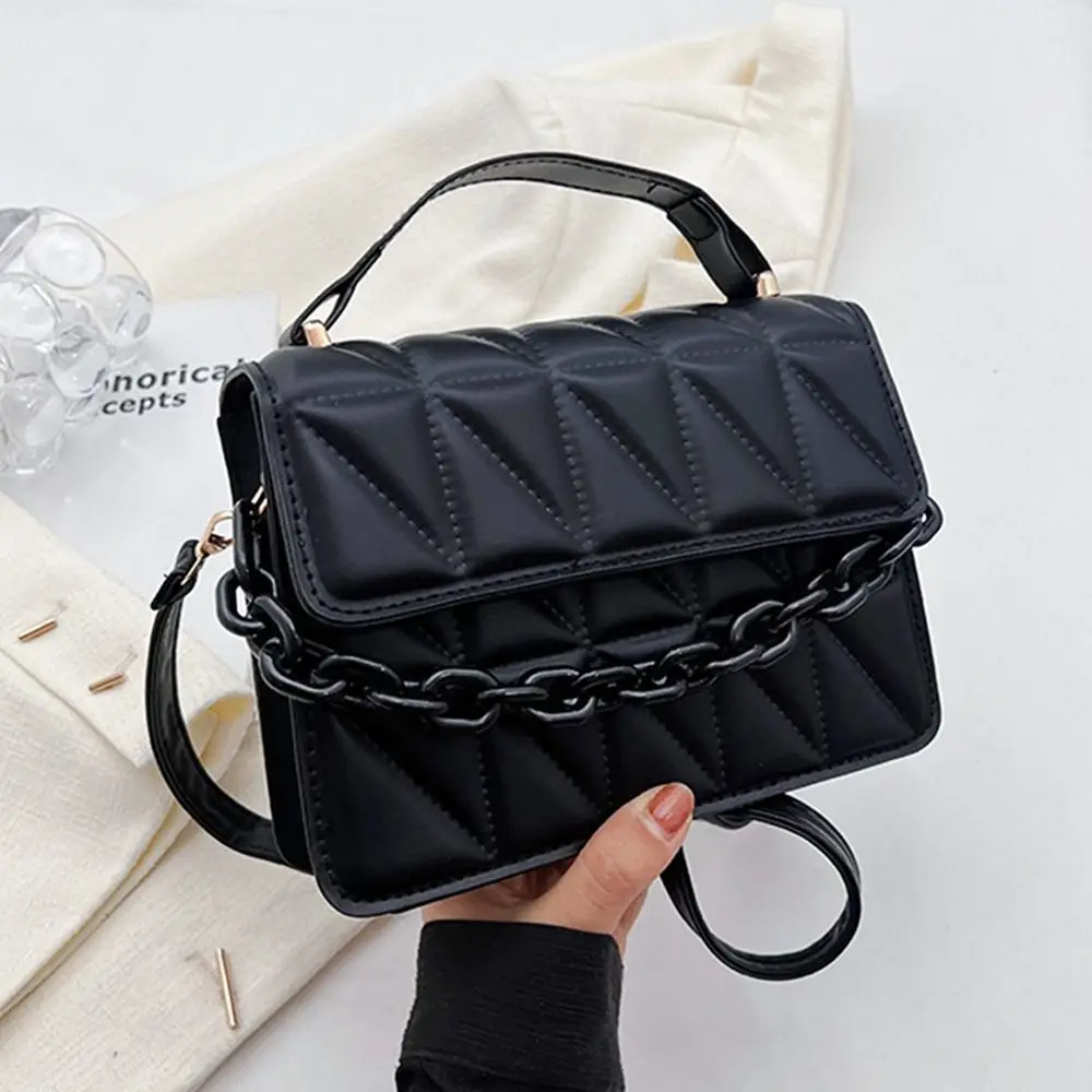 

PU Leather Shoulder Bag Quilted with Magnetic Closure Messenger Bag Adjustable Strap Square Small Handbags for Women Girls