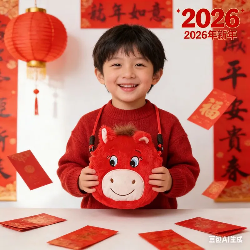 Linda Bolsa de Peluche con Forma de Caballo de Dibujos Animados, Bolsa de Hombro para Niños, Monedero de Pony Triste y Feliz, Bolsa Peluda, Regalo de Año Nuevo o Cumpleaños para Niños