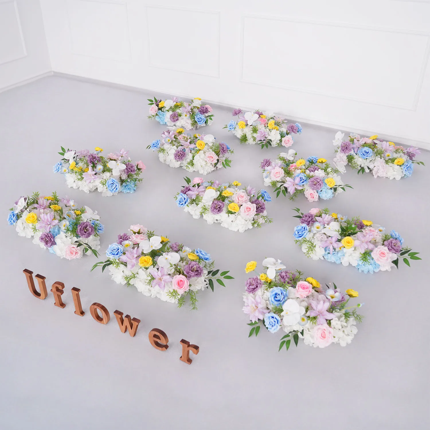 

Uflower 3D Mix Color Rose hydrangea Flower Row Wedding Backdrop Floor Row Arch Decor Floral Row Table Centerpiece Event Props
