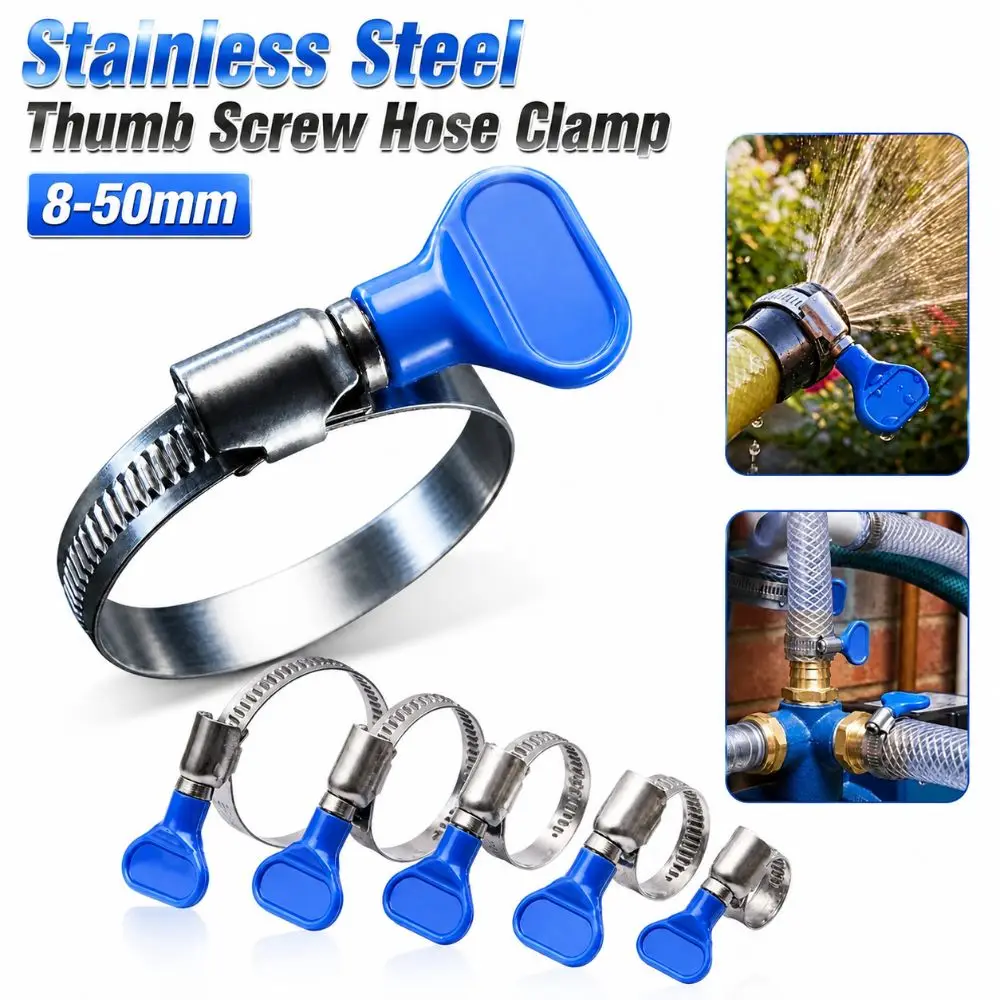 Stainless Steel Thumb Screw Hose Clamp Plastic Handle Multiple Sizes Quick Release Hose Clip 8-50mm Durable