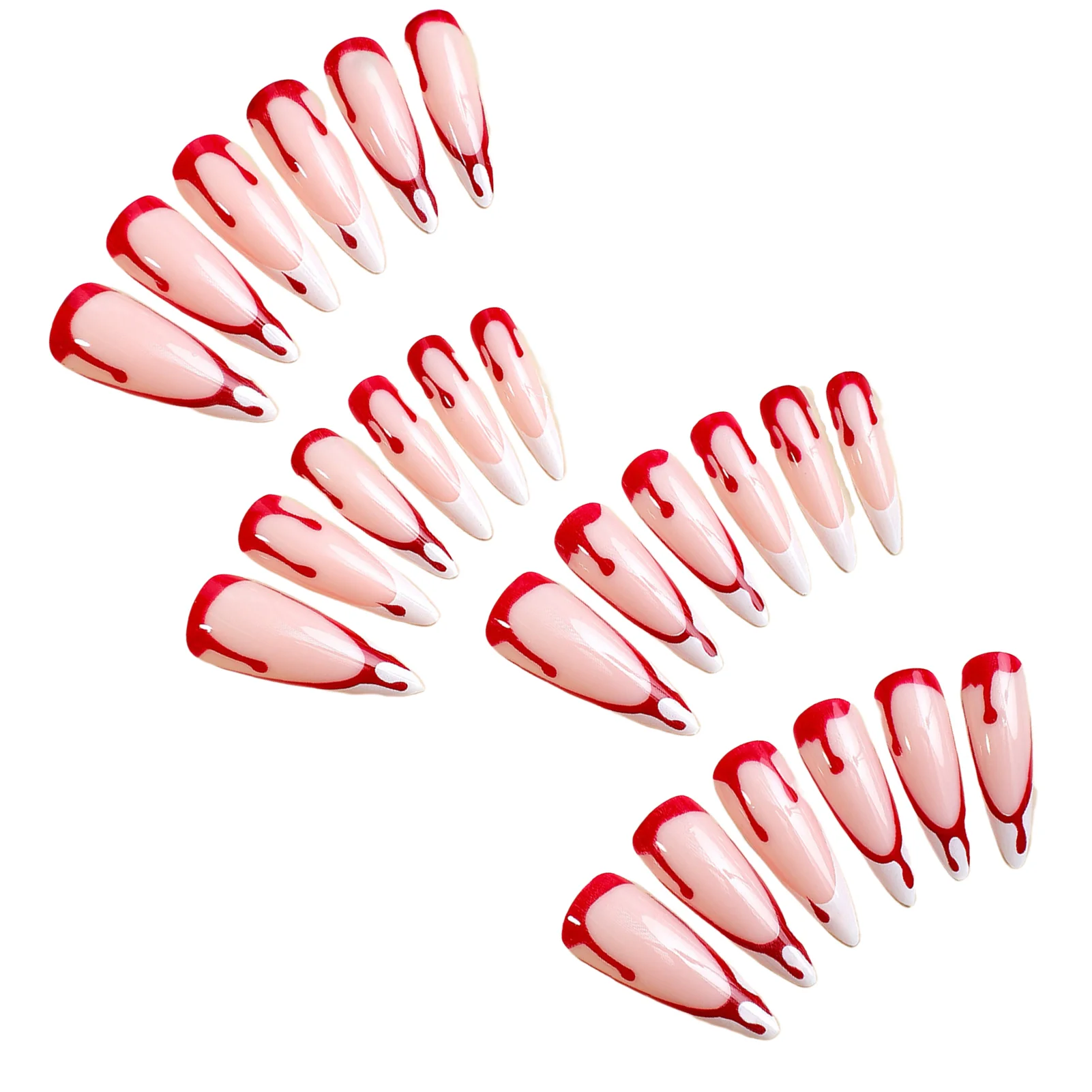 Blood Drop Decor Pointed Head Long False Nails Ultra-flexible Long Lasting Fake Nails for Stage Performance Wear