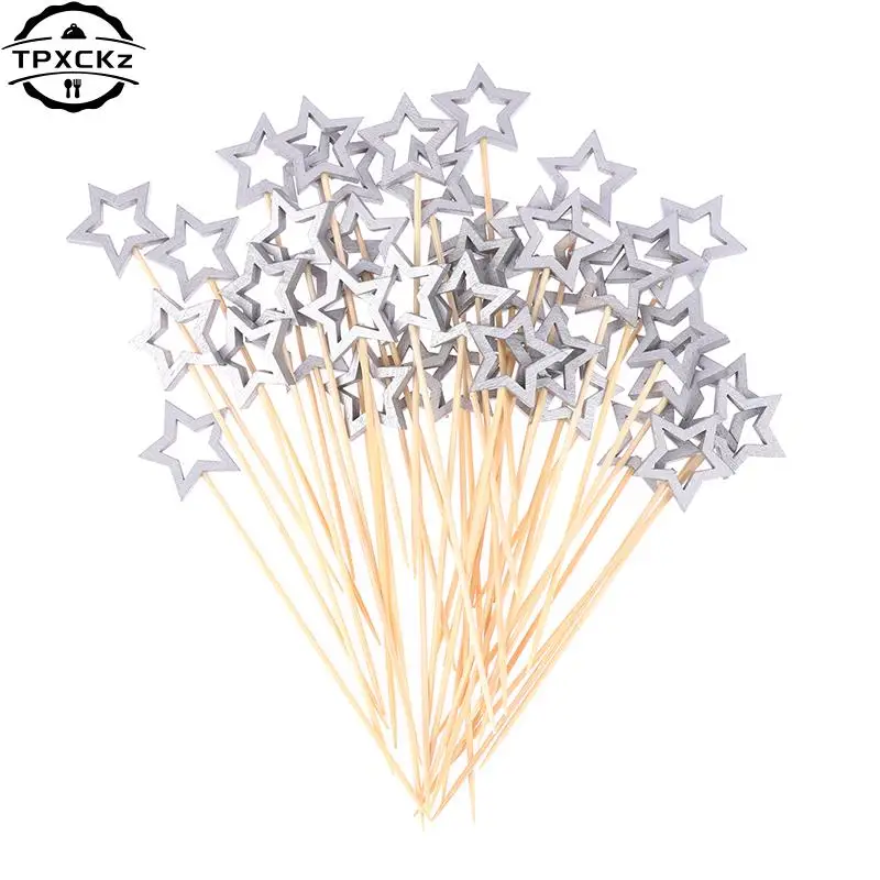 50Pcs Star Shape Convenient Disposable Fruit Forks Party Buffet Fruit Sticks Desserts Cocktail Decoration Wedding Party Supplies