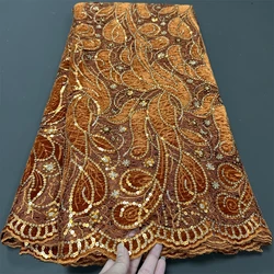 High Quality African Guipure Cord Lace Fabric with Sequins 2024 French Nigeria Lace Fabric for Luxury Wedding Material