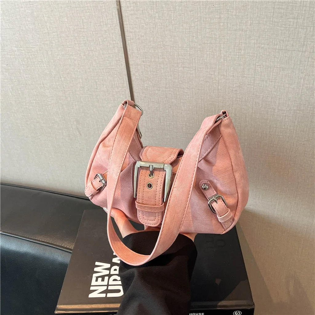 Faux Suede Bag Spacious Women'S Crescent Shoulder Bag Convertible Underarm Handbag Vintage Multi-Color Daily Bag For Fashion