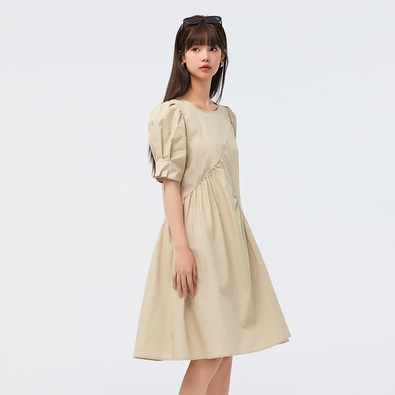 Semir Dress Women Design Sense Temperament Solid Summer Fashion Versatile Loose Cotton Midlength Dress