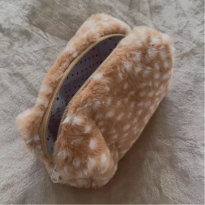Leopard Print Fluffy Plush Makeup Bag Korean Version Fashion Lightweight Portable Travel Toiletry Bag Women's Zippered Purse