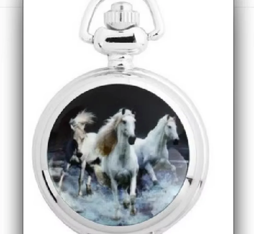 

0 Fashionable personality three horses pocket watch small ceramic pocket watch cartoon pocket watch with chain spot