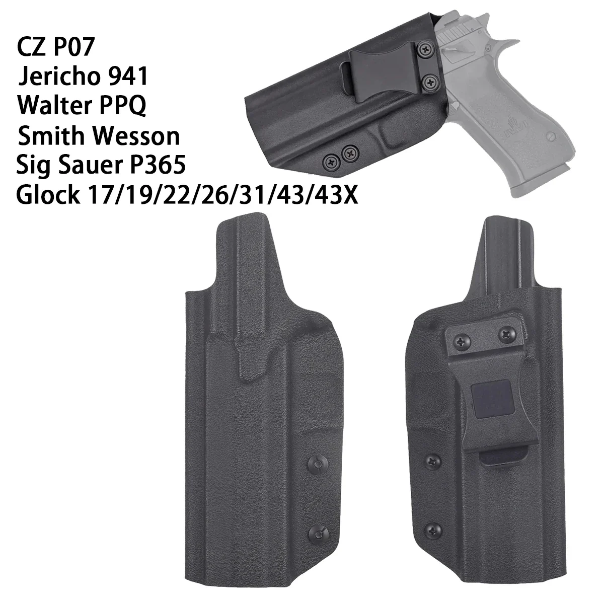 Glock 17 19 26 43 Jericho941 CZ P07 Gun Holster Walter PPQ Inside Waist Concealed Belt Clip Holster 92FS TH9 Hunting Pistol Case