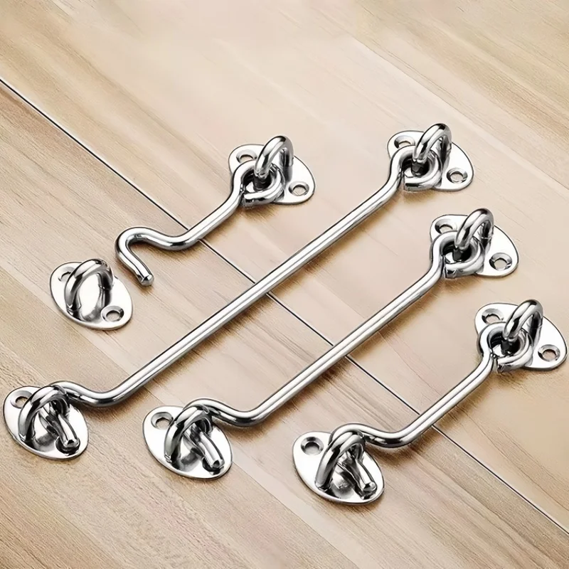 4Pcs 3/4/6/8/10 Inch Stainless Steel Hook and Eye Latch,Barn Door Easy Lock,Hooks Latch,Window Locks,Windows Support,Wind Brace