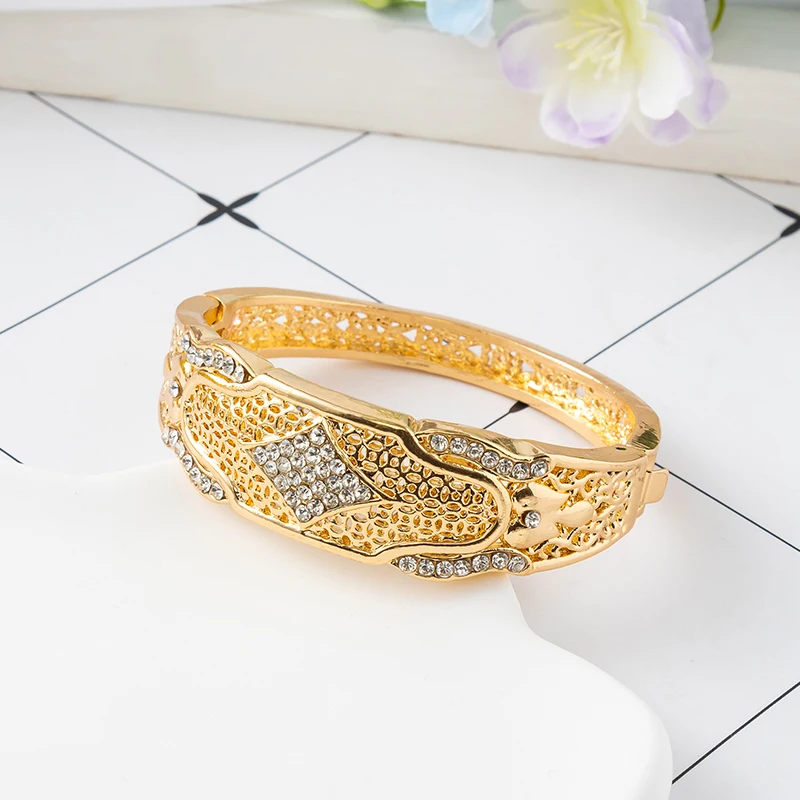 fatima  Gold Color Algeria Bracelets African Bride Cuff Bracelet Middle East Dubai Crystal Bangles For Women Wedding Jewelry