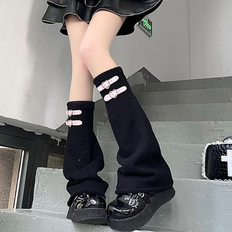 Y2k Gestrickte Lose Beinlinge Herz Leder Schnalle Thermische Pile-up Socken Frauen Herbst und Winter Harajuku Subkultur Bein Abdeckungen – Detail 4
