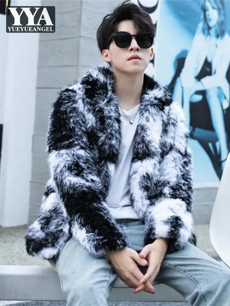 Fashion Men Artificial Fur Jacket Thick Warm Hairy Faux Fur Coat Streetwear Winter Overcoat Chic Colors Mixed Party Downy Coat