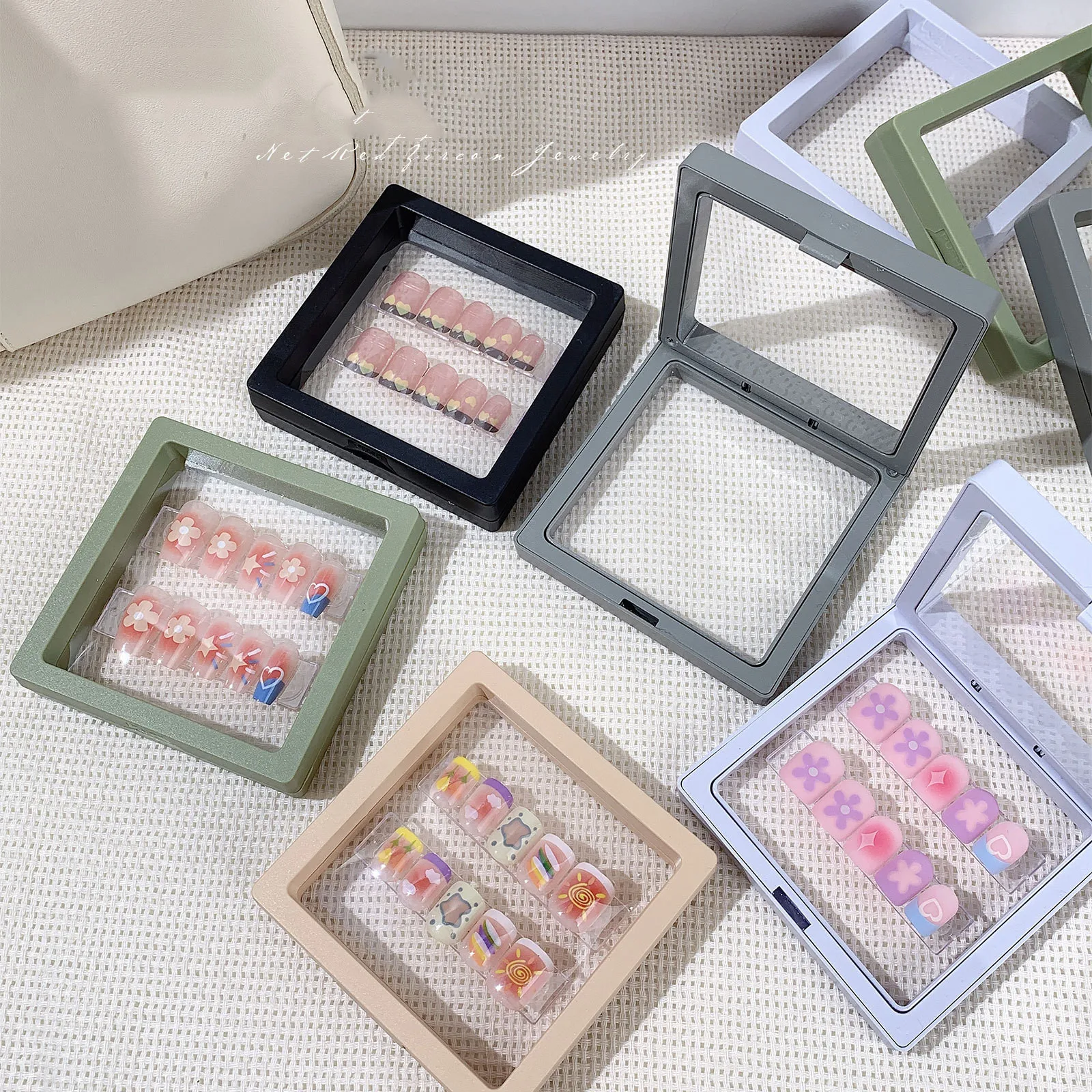 10 Pieces PE Film False Nail Tips Packaging Box Press On Wearing Armor Acrylic Display Box Nail Tips Organizer Display