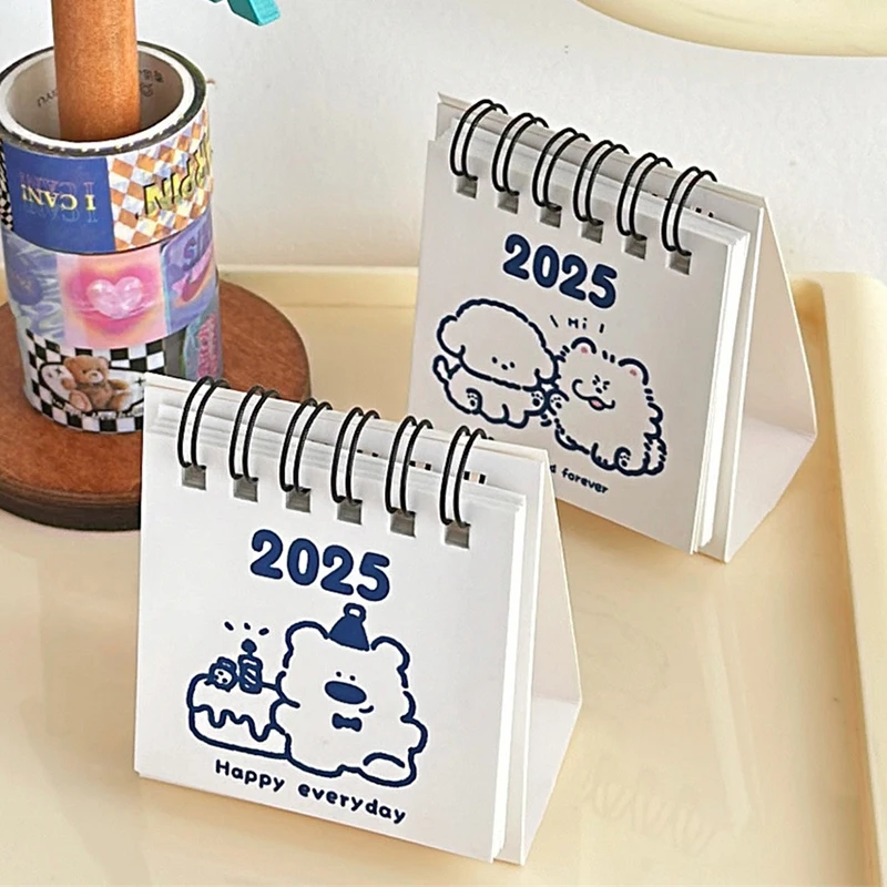 Mini Cartoon Desktop Calendar, Gato, Cão, Urso, Agenda Anual Organizador, Programação Diária, Table Planner, Decoração