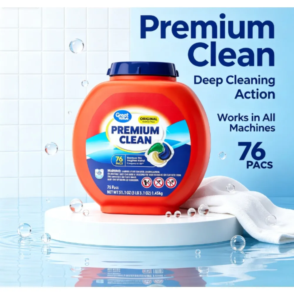 Great Value Premium Cleaning Laundry Detergent Pods, Original Scent, 76 Pods Per Pack