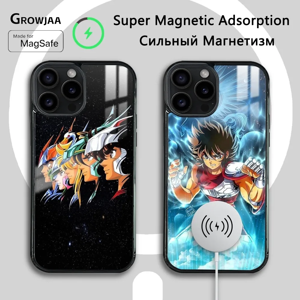 

Anime Saint Seiya Knights Phone Case For iPhone 16 15 14 13 12 11 Pro Max Plus Mini Magsafe Mirror Wireless Magnetic Cover