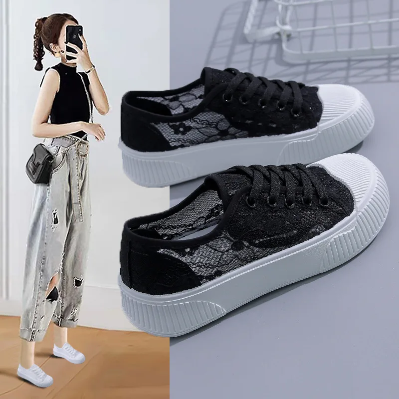 

Lace Breathable Little White Shoes for Women 2023 Summer New Korean Student Mesh Women's Shoes Flat Bottom Shoes