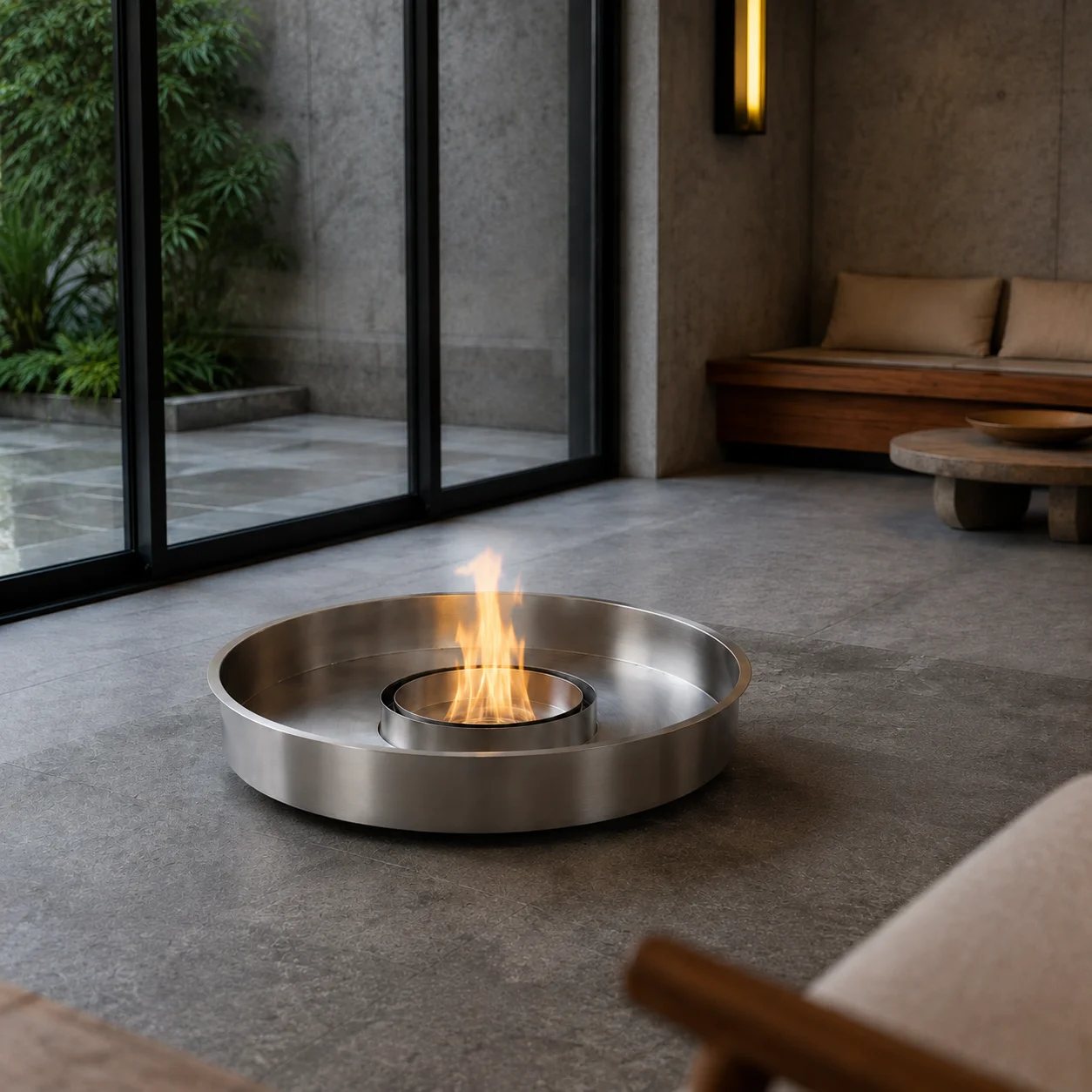 SXFireplace Round Stainless Steel Manual Bioethanol Fire Bowl with Removable Burner and Extinguishing Lid