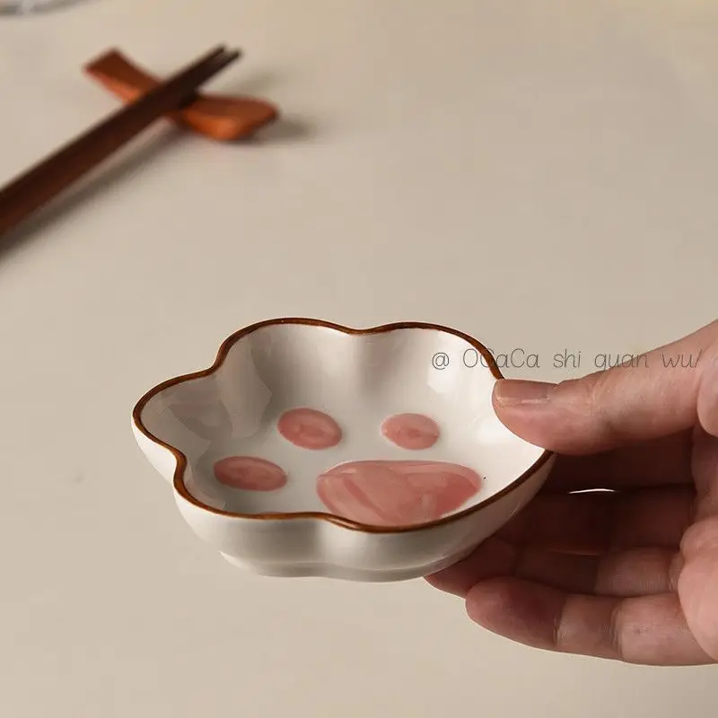 Cute Ins Flavored Dish Japanese Cat Claw Flavor Dish Super Cute Cartoon Creative Plate Household Soy Sauce Ceramic Small Plate