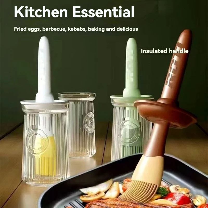 

1Pc/Silicone Oil Brush with Bottle, Integrated Glass Oil Brush for Kitchen, Pancake Making, and Catering