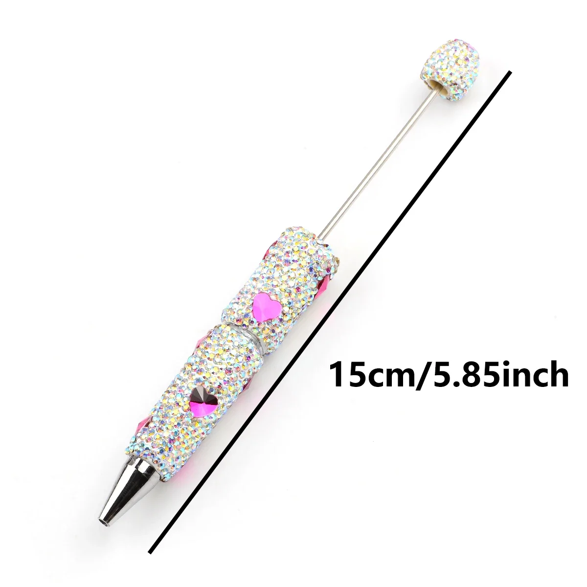 1pcs Heart Rhinestone Bead Pens Loose Spacer Beads DIY Crafts Jewelry Making Handmade White Creative Design Pen