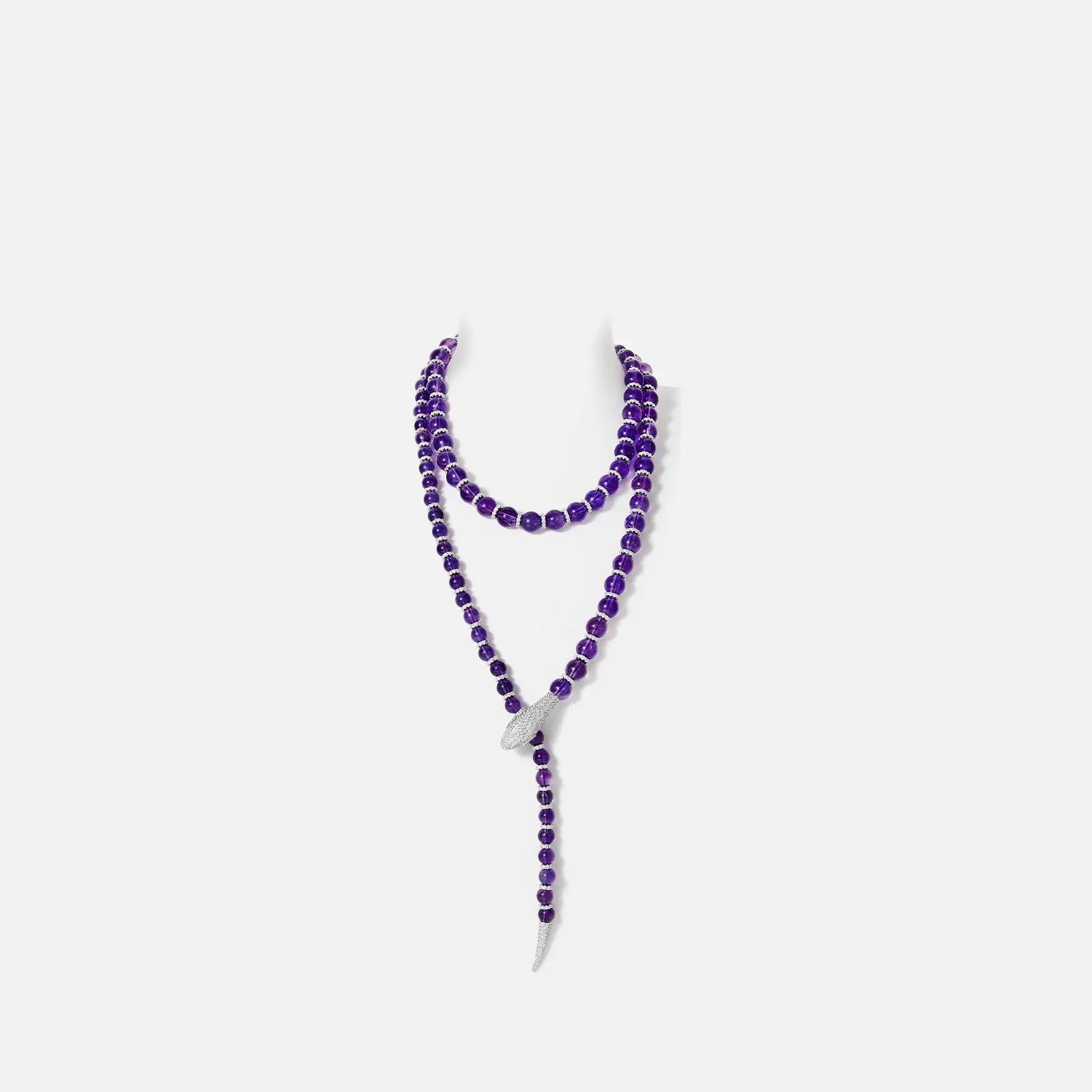 Snake Spirit Necklace Natural Amethyst S925 Silver Gold Plated High Carbon Diamond 6mm Beaded Necklace for Woman