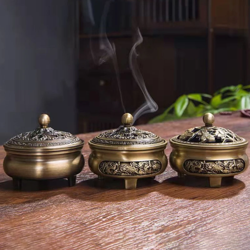 Pure Copper Antique Three-legged Aromatherapy Stove DIY Household Indoor Pan Incense Wire Incense Burner Tea Ceremony Decoration