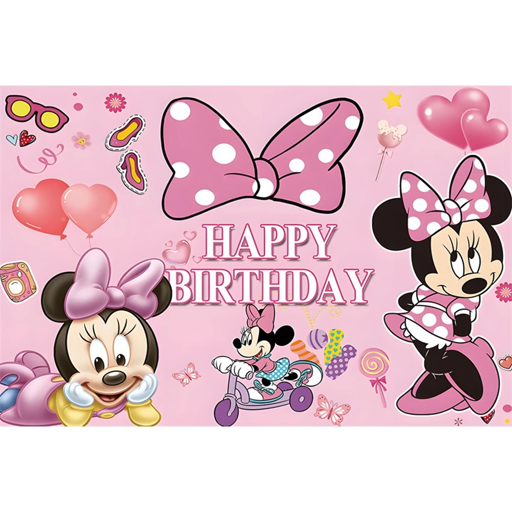 Disney Mickey Mouse Party Backdrops Minnie Mouse Background Wall Baby Shower Kids Birthday Party Decoration Photobooth Vinyl