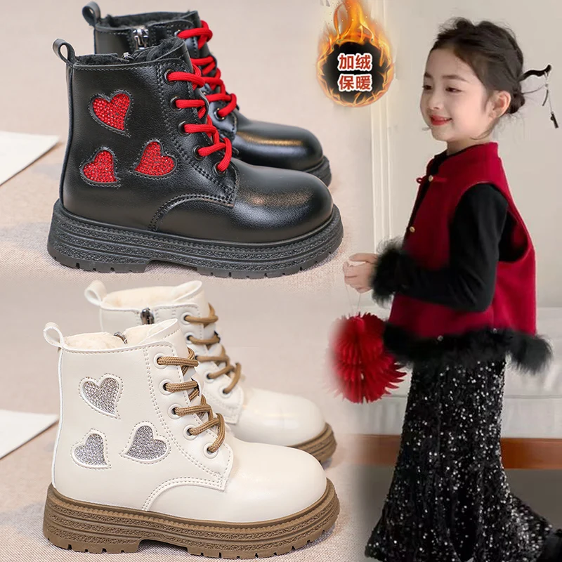 

Girls Fleece Boots 2025 New Winter Kids Warm Plush Snow Boots Non-slip Breathable Versatile Kids Christmas Party Boots Age3-8