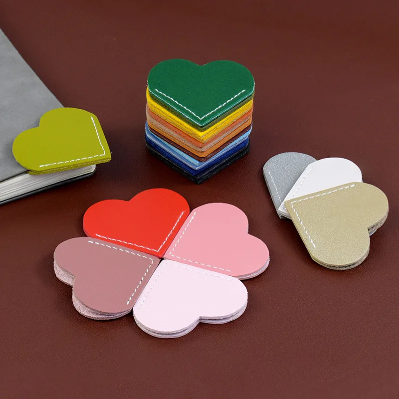 10pcs Mini Creative PU Heart Bookmarks Corner Page Marker Students Gift Colorful Heart Label Stationery Film Book Marks Supplies