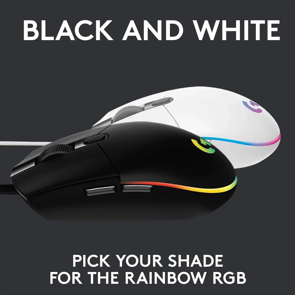 لوجيتك G102 G203 ماوس ألعاب سلكي 8000 ديسيبل متوحد الخواص RGB بإضاءة خلفية 6 أزرار قابلة للبرمجة LIGHTSYNC مريح للكمبيوتر الشخصي Mac Gamer