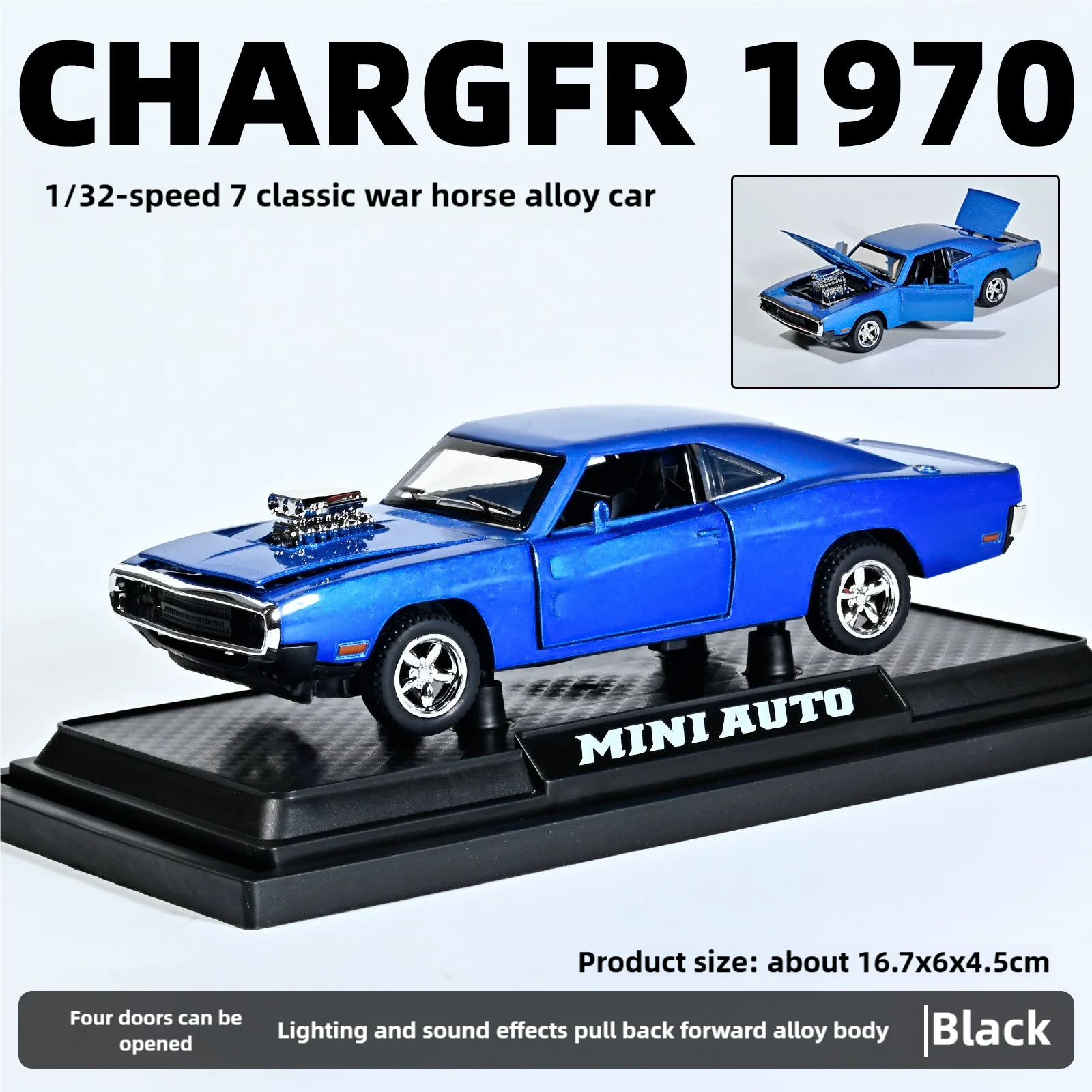 1:32 จําลอง 1970 Dodge Charger โลหะผสมกีฬารถเสียงดึงกลับรถหรูของเล่นเด็กของขวัญเครื่องประดับ