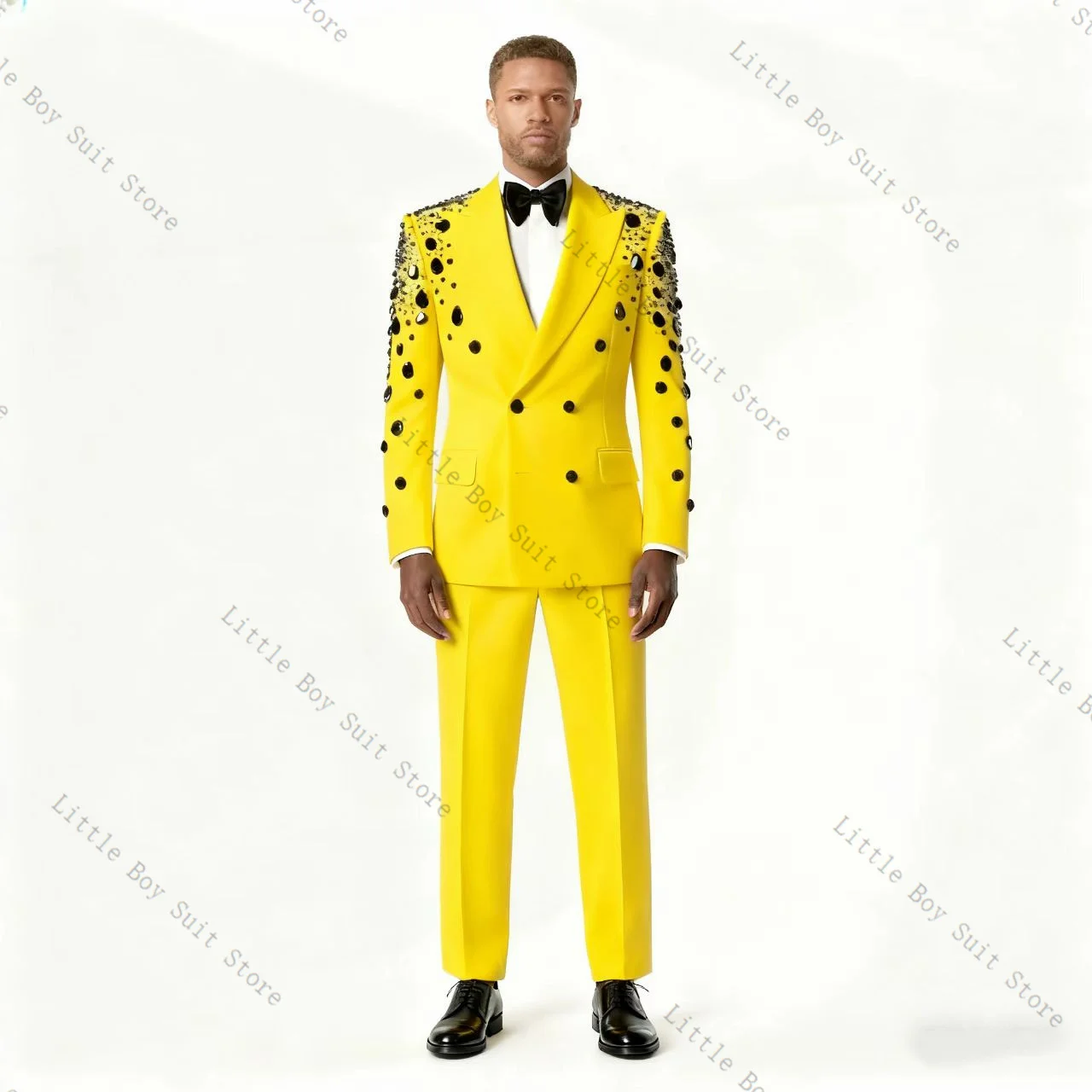 

Crystals Yellow Men Suit Set 2 Pieces Jacket Blazer Pants Trousers Luxury Wedding Tuxedo Formal Office Party Coat Customized