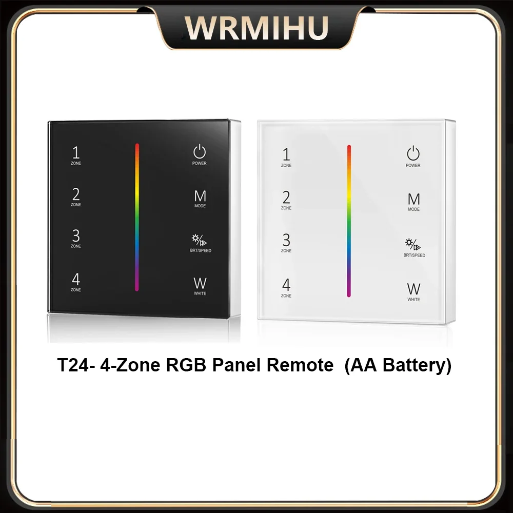 

Smart T24 86Wall Mounted 2.4GRF 4Zone RGB / RGBW Glass Panel Touch PWM Remote Control Dimming Controller For LED Strip Ligh/COB