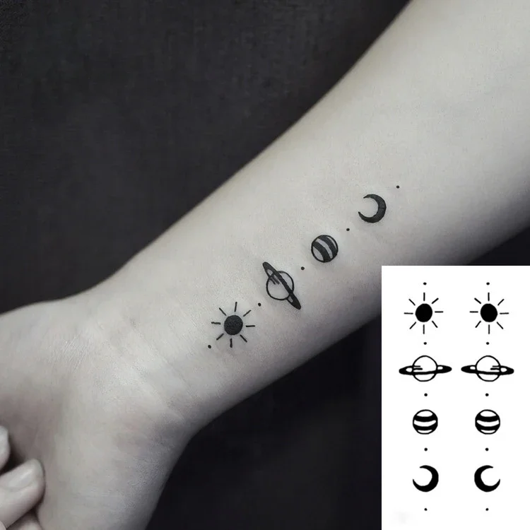 Autocollant de Tatouage Corporel Noir et Blanc, Dessin Petite Communautés ète 152, Soleil, Lune, Étoile, Transfert d\'Eau Temporaire, Faux Tatouage