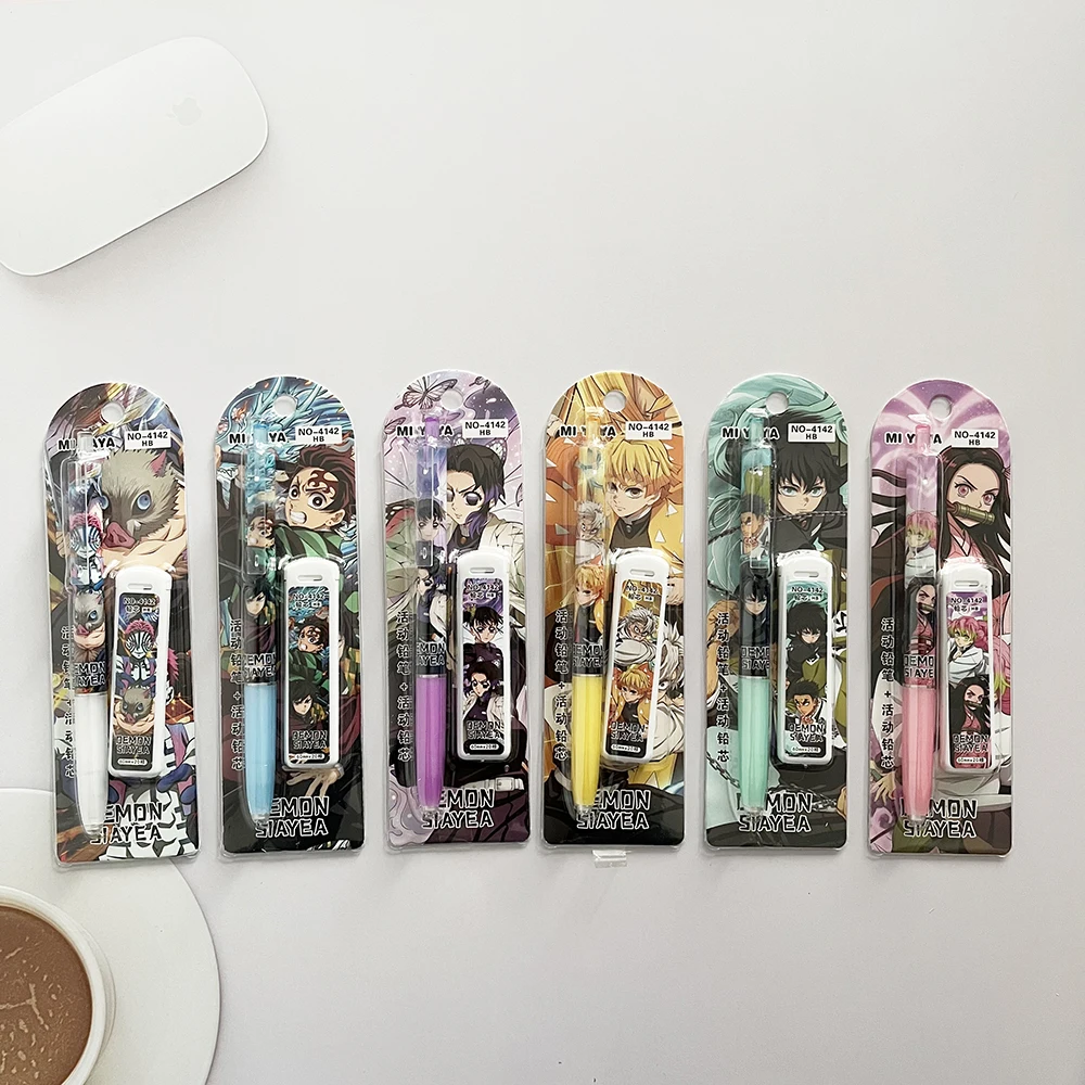 Random 1/6pcs Kawaii Demon Slayer Mechanical Pencil Set Student Automatic Pencil Refill Combination Student Stationery Gift view 4